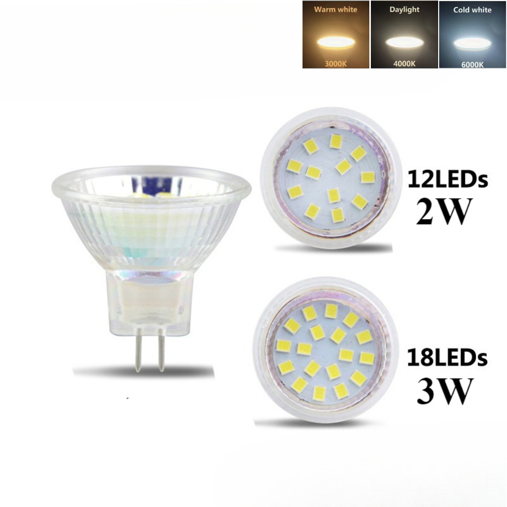 หลอดไฟสปอตไลท์ LED ขนาดเล็ก AC/DC 12V-24V MR11 GU4 2835 SMD 2W 3W 12LED 18LED แสงอบอุ่น 3000K แสงสีขาว 6000K