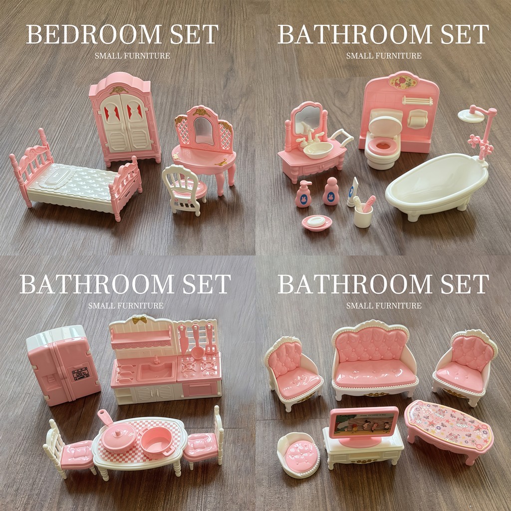 LAN 4/7/10/11Pcs เฟอร์นิเจอร์บ้านตุ๊กตา Miniature ของเล่นครัว ห้องนอน ห้องนั่งเล่น ห้องน้ํา ห้องครัว สําหรับตุ๊กตาเกม TH