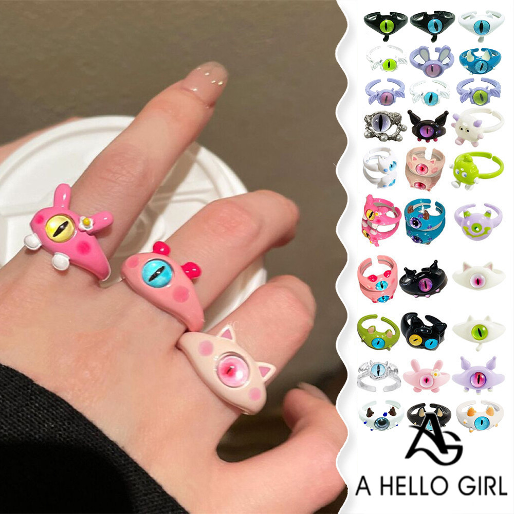 A HELLO GIRL แหวน ลายมอนสเตอร์ตัวน้อยน่ารัก สีดํา สําหรับเด็กผู้หญิง และผู้ชาย