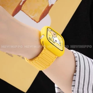 สายรัดแม่เหล็ก+เคสป้องกันซิลิโคนเหมาะสําหรับสมาร์ทวอทช์ซีรีส์ 11/10/9/8/7/6/5/SE/4/3/2/1 ชุดสายรัดเหมาะสําหรับ iwatch 49/46/45/44/42/41/40/38 มม.