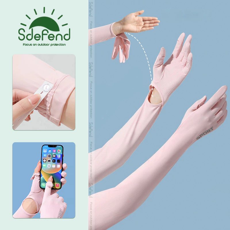 【คลังไทยจัดส่งไว】🌞Sdefend ของแท้🌞ถุงมือและแขนเสื้อกันแดดแบบ2ใน1 ความยาวพิเศษ สำหรับผู้หญิงขับรถและออกกำลังกาย แขนซิลิโคนกันลื่น