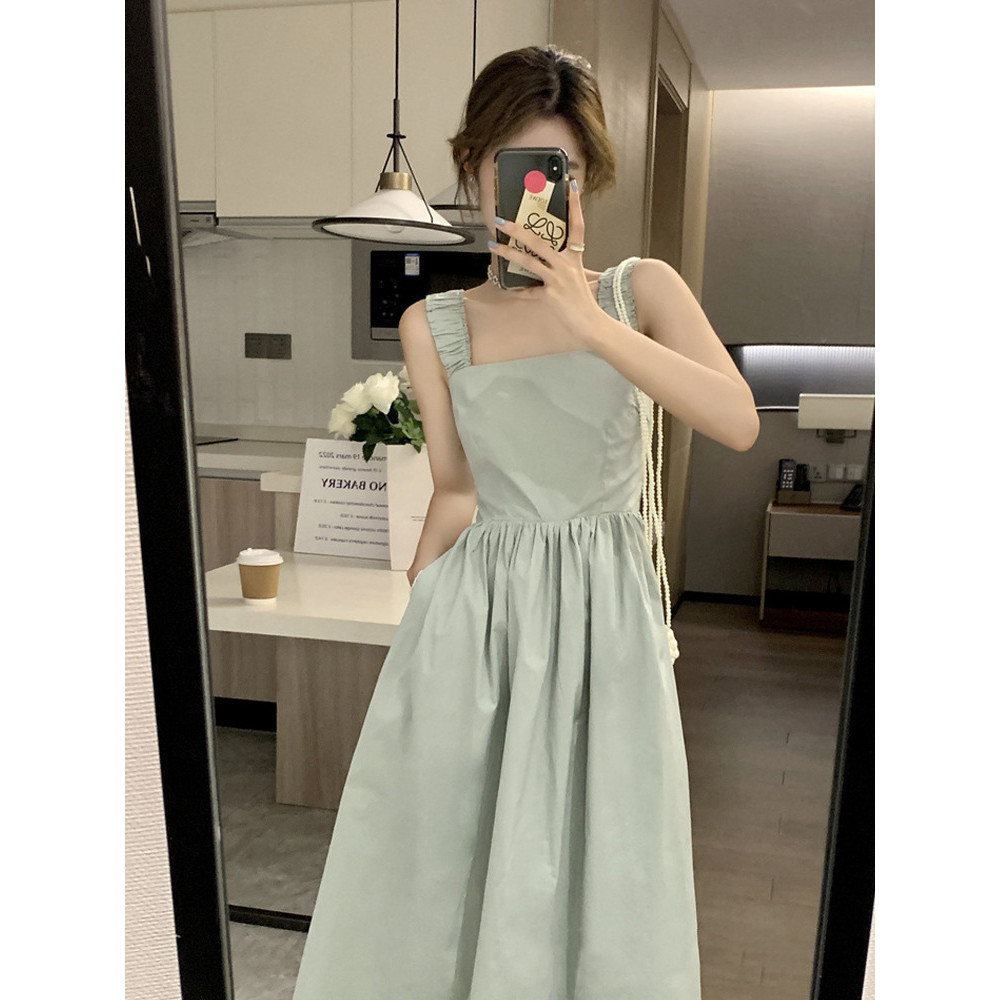 ชุดเดรสสลิงฝรั่งเศสฤดูร้อนเอวสูง Slimmer ดู Classy Commuter A-Line กระโปรง Tea Break กระโปรงยาว