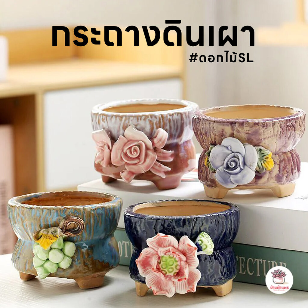 กระถางดินเผา #ดอกไม้SL กระถางต้นไม้ ไม้อวบน้ำ กุหลาบหิน cactus&succulentหลากหลายสายพันธุ์