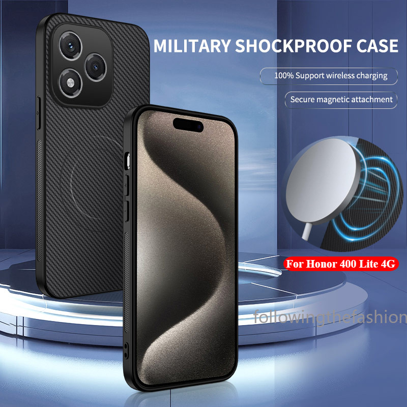 รูปแบบคาร์บอนไฟเบอร์ปลอกสําหรับ honor 400 lite 4G 2025 honor 400lite honor 400 lite 200 lite 4G PC Hard Case แม่เหล็กชาร์จไร้สายกรณีธุรกิจเคสโทรศัพท์ฝาหลัง