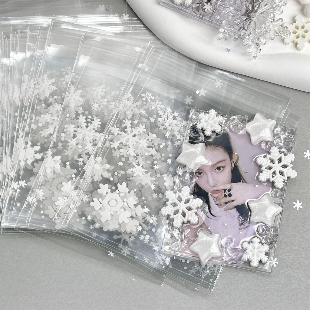 50 ชิ้นฤดูหนาวเกล็ดหิมะถุงปิดผนึกโปร่งใส Toploader แขน Photocard บรรจุกระเป๋า
