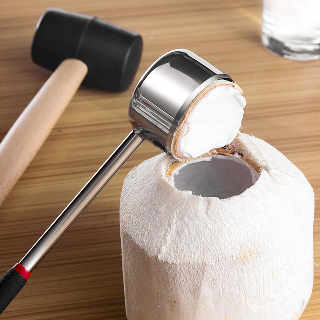 ที่เปิดมะพร้าว เซ็ท 3 ชิ้น (หนาพิเศษ) ที่เจาะมะพร้าว พร้อม ค้อนทุบ ที่ขูดมะพร้าว อุปกรณ์เจาะมะพร้าว สแตนเลส