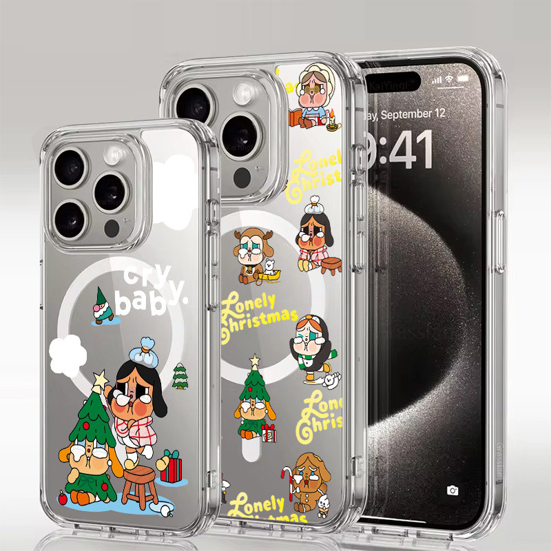 Christmas Snowman Lonely Christmas Tree CryBaby Hard MagFit iPhone โปร่งใสสําหรับ iPhone 16 Pro Max16 Plus 15 Pro 14 + 13 Pro Max 12 แม่เหล็กกันกระแทก iPhone 11 ฝาครอบ