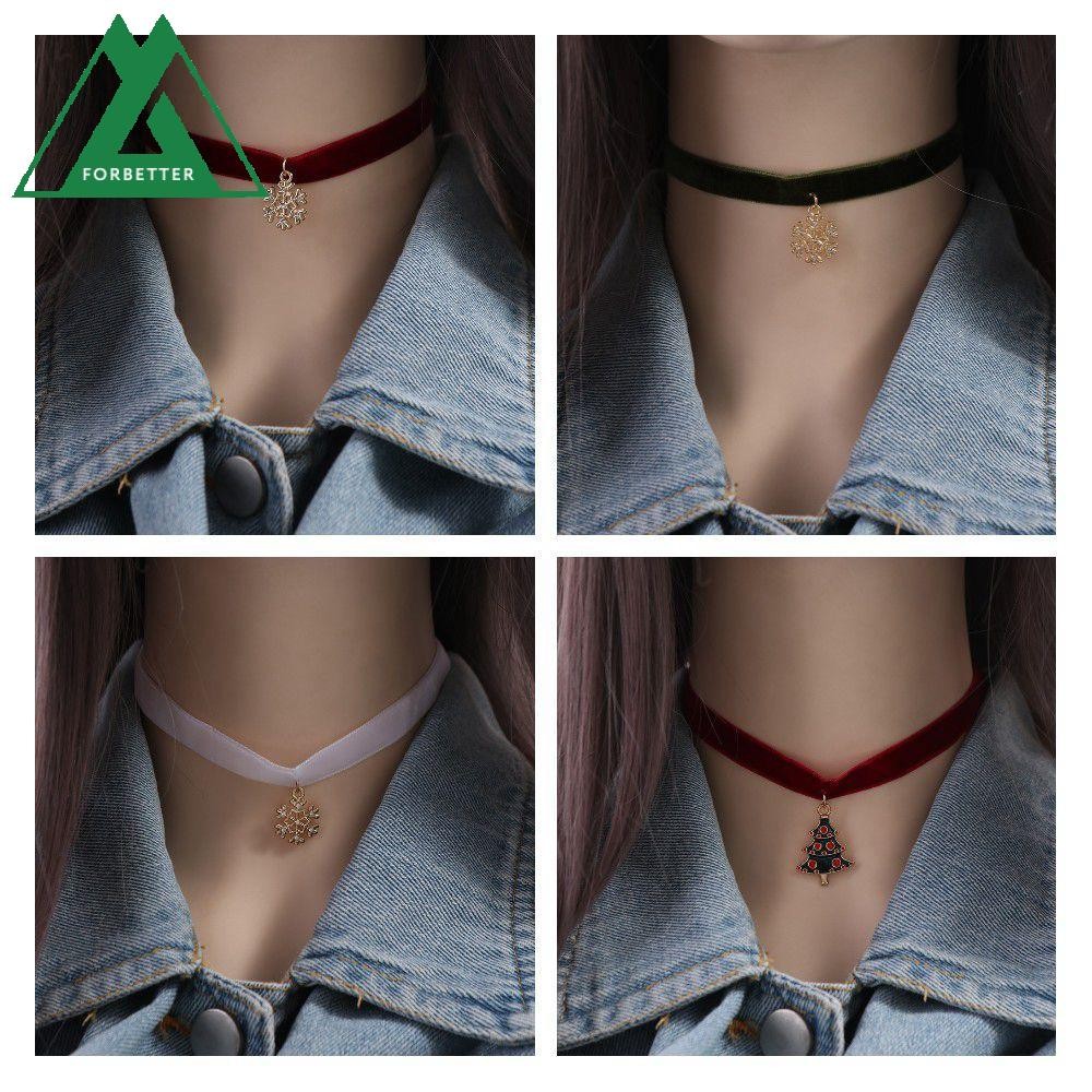 Forbetter คริสต์มาส Choker, Clavicle Chain การ์ตูนกํามะหยี่สร้อยคอ,แฟชั่น Santa Gingerbread Man ต้นคริสต์มาสการ์ตูนจี้ Choker ผู้หญิง