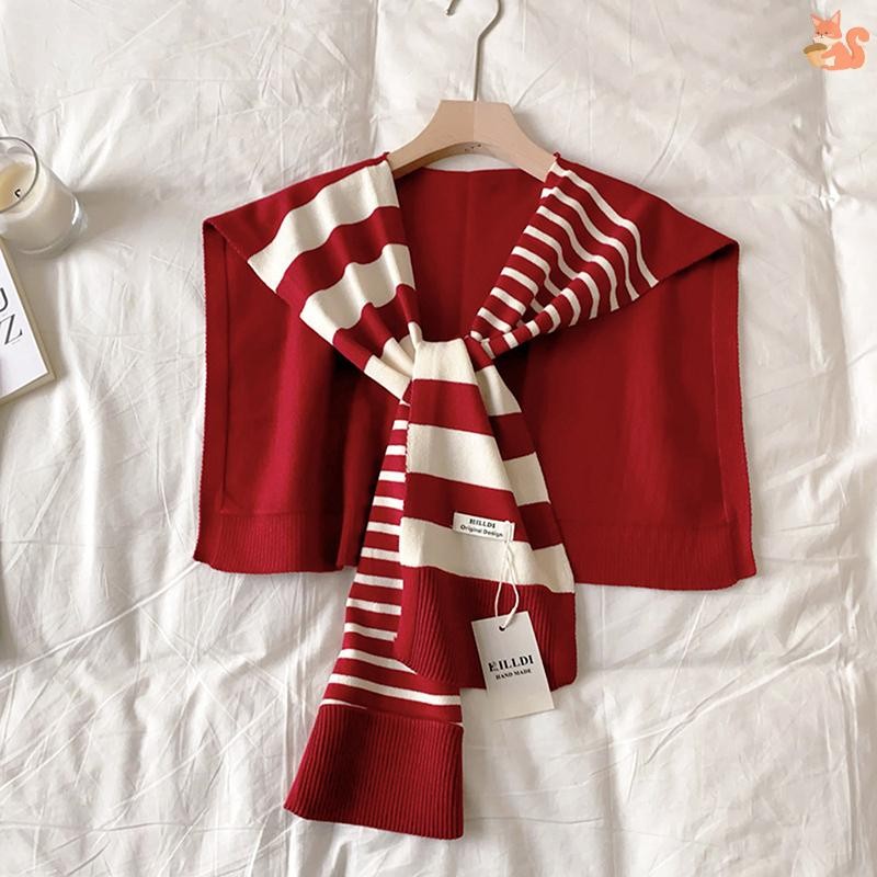 [BI] New Match สีดําและสีขาวถักลาย All-Matching แฟชั่นตกแต่งเว็บไซต์ Red Plus-Sized คอป้องกันไหล่ผ้าคลุมไหล่ TH