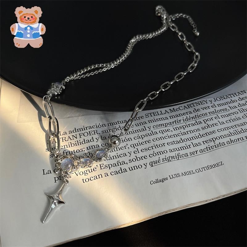 [CSF]วินเทจเงาเพทายข้ามจี้สร้อยคอสําหรับผู้หญิงพังก์ฮิปฮอปสร้อยคอโซ่หัวใจงานแต่งงานY2Kเครื่องประดับ