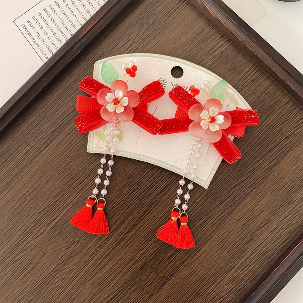 กิ๊บปีใหม่สำหรับเด็ก ออกแบบสไตล์จีนแบบฮัฟูกับแท้ง dynasty สีแดงน่ารัก สร้อยผมที่ให้ความโชคดีในฤดูหนาว - รูปที่ 4