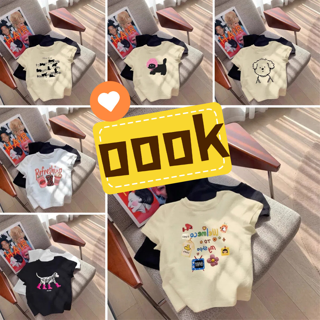 (จัดส่งตลอด 24 ชั่วโมง）OOOK Official) พร้อมส่ง! 🐋 เสื้อยืดทรง crop เนื้อผ้า cotton100% สกรีนพรีเมี่ยม