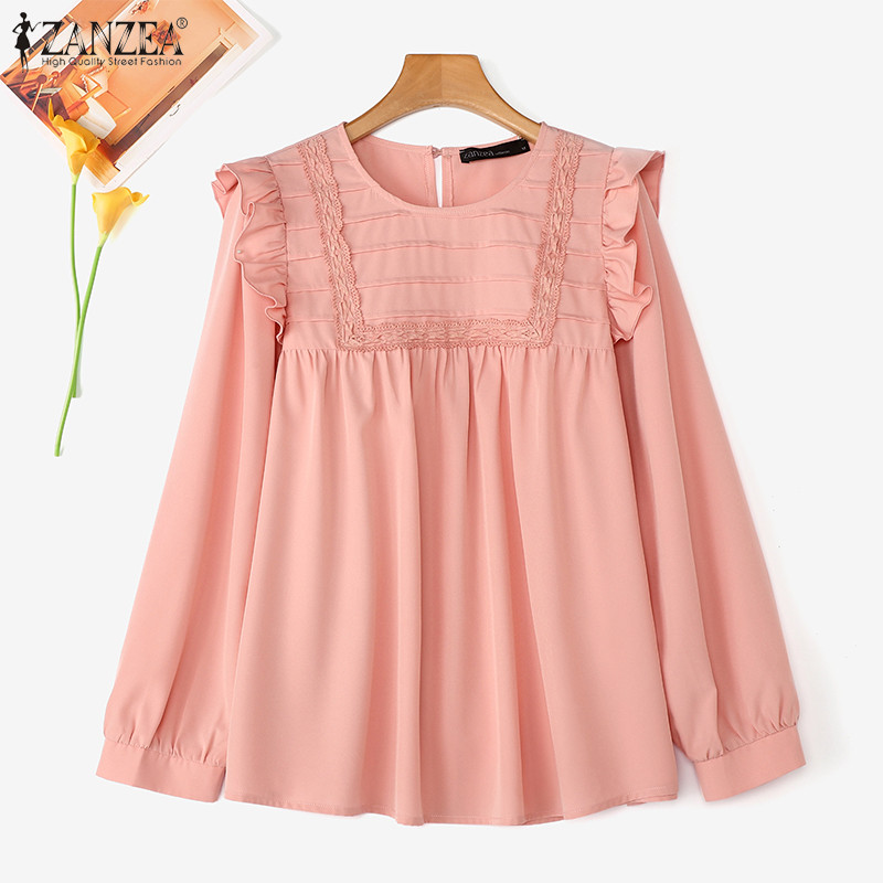 Zanzea เสื้อเบลาส์แขนยาวลําลองลูกไม้สําหรับผู้หญิง — صورة 6
