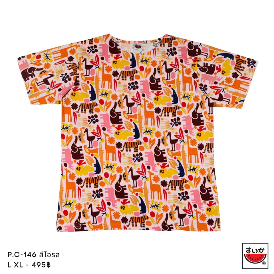 เสื้อแตงโม (SUIKA) - เสื้อยืด คอปาด โปเชียลพิมพ์ลายกราฟฟิก (P.C-146)