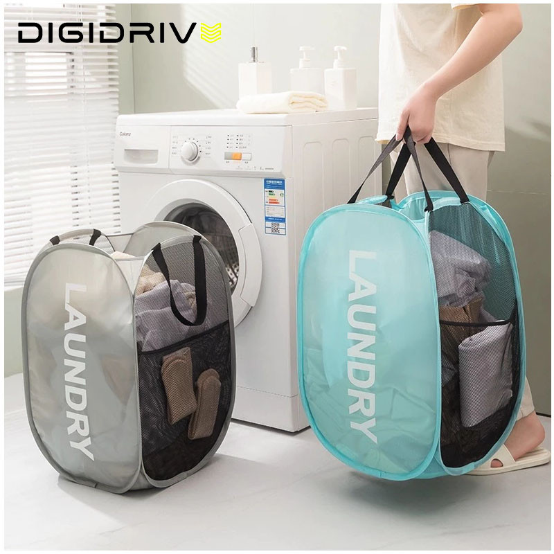 ตะกร้าใส่ผ้าพับได้ แบบตาข่ายยืดหยุ่นจุ นจุของได้เยอะ ม แข็งแรง ทนทาน laundry basket