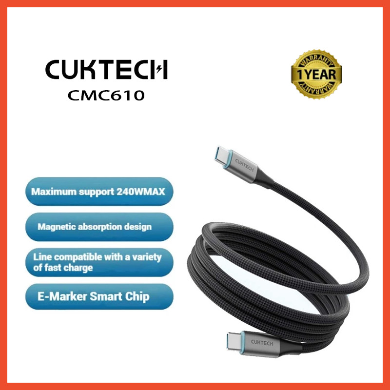 Cuktech CMC610 CC Magnetic Braided Data cable Dual Type-c สายชาร์จเร็ว