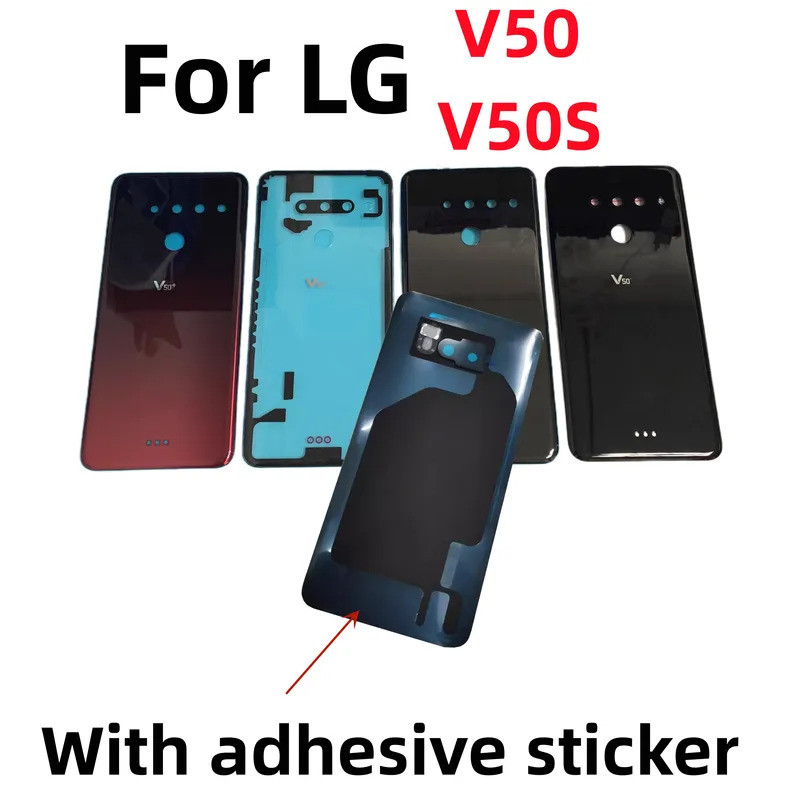 แบตเตอรี่แก้วสีดําสําหรับ LG V50 V50S V50ThinQ V510 LM-V510N LGV50 โทรศัพท์ด้านหลังด้านหลังฝาครอบประ