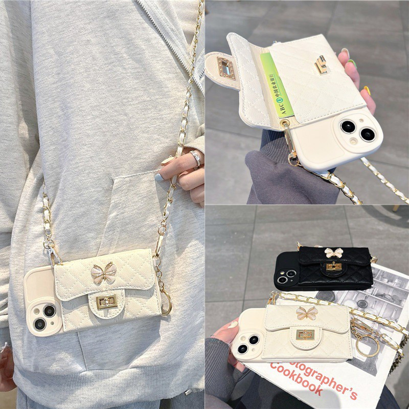 ซองหนังโซ่crossbodyสําหรับiphone 16 15 Pro Max 14 Plus 16plus 15plus 13 12 11 Promax Xs Max Xr X 6 7 Plus 16promax 15promax 14promax 12Promaxผู้ถือบัตรฝาครอบโทรศัพท์