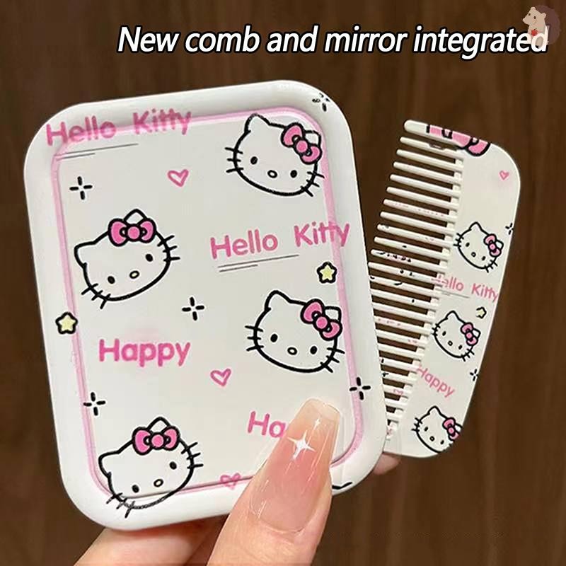 [IN] Sanrio Hello Kitty Mini Kawaii กระจกแต่งหน้าแบบพับได้พร้อม Com แบบพกพาน่ารักสําหรับผู้หญิงสาวมินิมือถือเครื่องมือแต่งหน้า TH