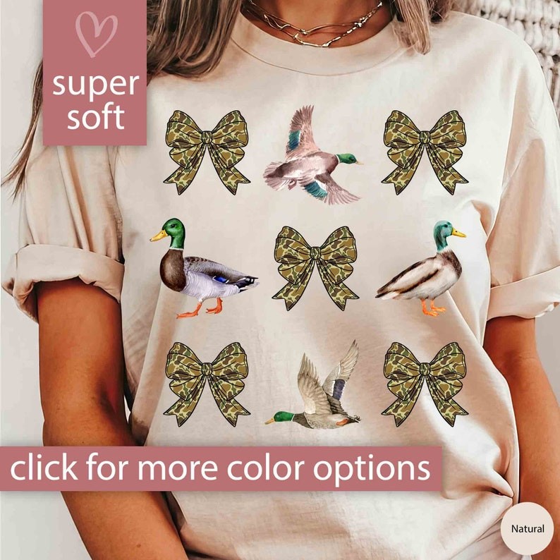 Duck Shirt for Women Hunting Gift, Camo Coquette Bow Tshirt Gift for Her, Womens Duck Hunting T Shir