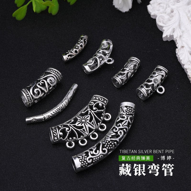 เงินทิเบตข้อศอกทำด้วยมือ DIY สร้อยข้อมือสร้อยคอเครื่องประดับโลหะผสมวินเทจเครื่องประดับแขวนหลายแบบ