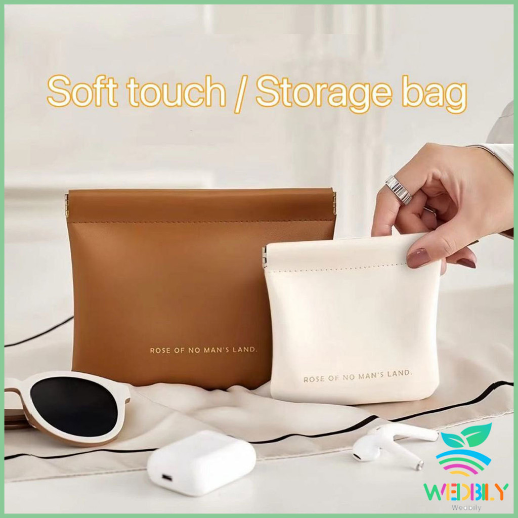 Wedbily กระเป๋าพกพา สีพื้น เรียบหรู ใส่เครื่องสําอาง แบบพกพา Portable bag