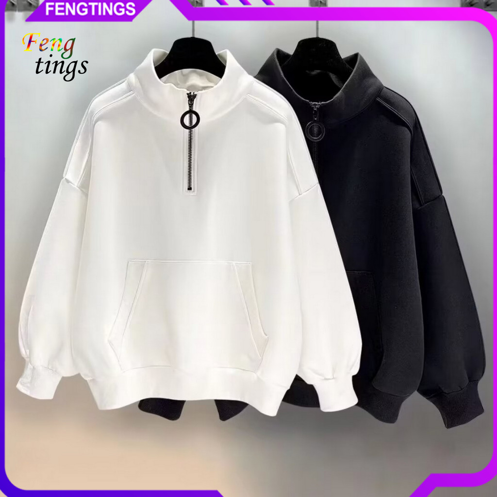[Ft] ผู้ชาย Half-zip Sweatshirt Unisex Sport Top Stylish Unisex Half Zip Sweatshirt สําหรับฤดูใบไม้ร