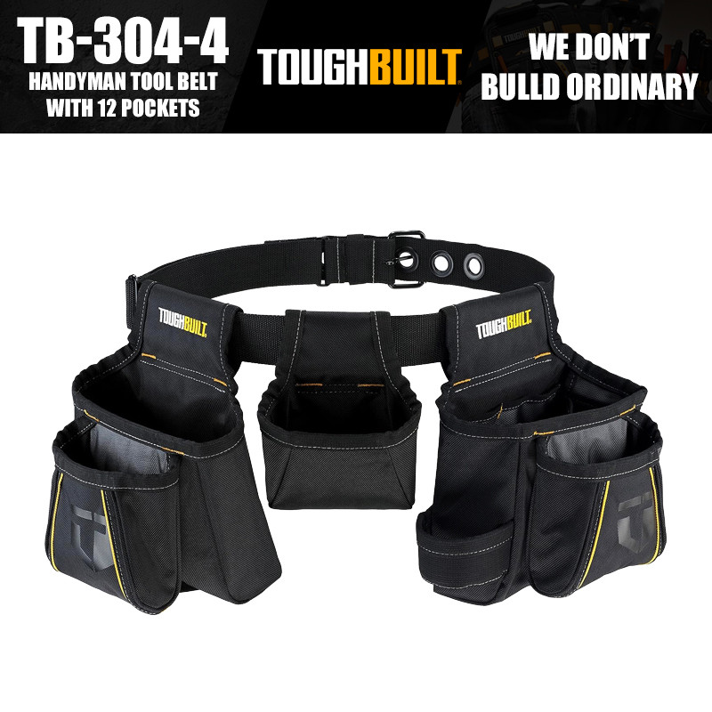 ToughBuilt TB-304-4 เข็มขัดเครื่องมือที่มีประโยชน์พร้อมถุงบรรจุภัณฑ์เครื่องมือ 12 กระเป๋า
