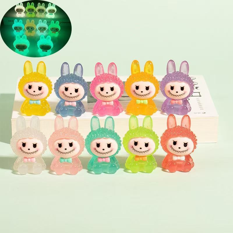 30/50/100pcs Mini Labubu Flocking Luminous ตกแต่งนั่งตุ๊กตาของเล่น-เดสก์ท็อปเรซิ่นFigurine เครื่องประดับ-Handmade Diy อุปกรณ์เสริม