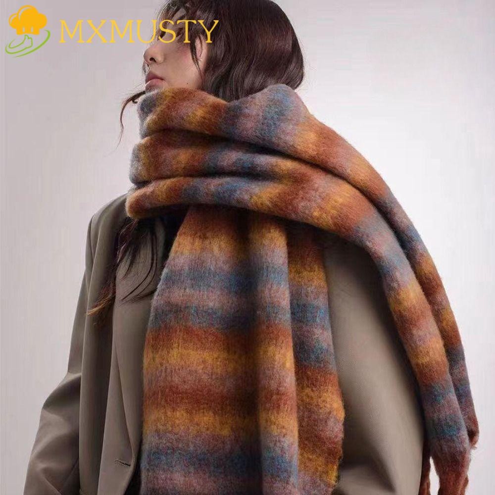 Mxmustyแถบผ้าพันคอขนสัตว์,พู่สีจับคู่ผ้าพันคอแคชเมียร์ฤดูหนาว,ย้อนยุคตุ๊กตาแคชเมียร์ผ้าคลุมไหล่ผ้าพันคอขนสัตว์ยาวผ้าคลุมไหล่ฤดูใบไม้ร่วงฤ