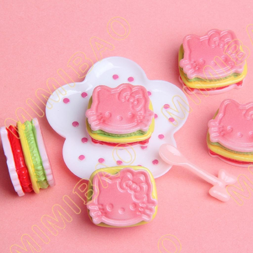 ของเล่นอาหารจําลอง HelloKitty แซนวิชบิสกิตการ์ตูน Cat Burger diy เคสโทรศัพท์