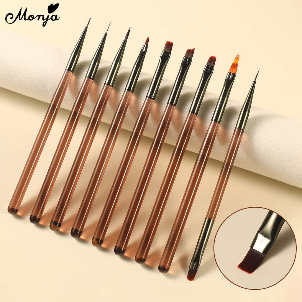 Monja เล็บแปรงชุด UV เจลเล็บ Liner French Gradient คริสตัลอะคริลิค ภาพวาดแปรงเล็บเครื่องมือ Drawing