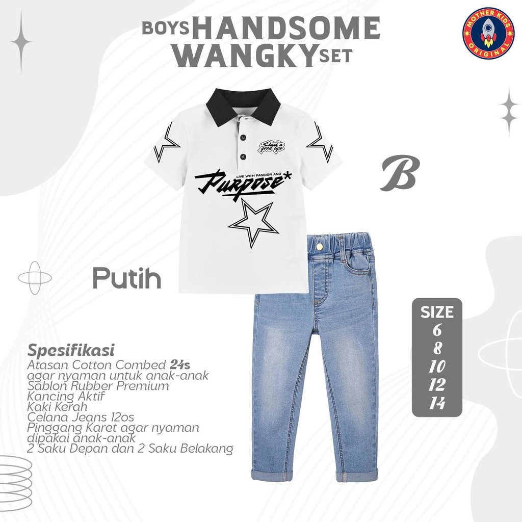 JKD.PKU-ชุดเสื้อผ้าเด็กผู้ชายเสื้อยืดคอปกกางเกงขายาวกางเกงยีนส์ชุด wangky 5-14 ปีหล่อ