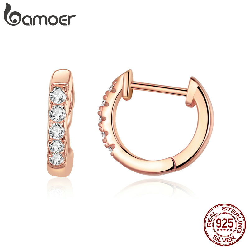 Bamoer 925 เงินสเตอร์ลิง Sliver ต่างหูการออกแบบวงกลมที่ละเอียดอ่อนของขวัญที่เรียบง่ายสําหรับผู้หญิง SCE498-CS