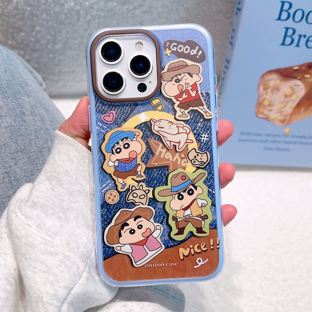 การ์ตูนน่ารักกางเกงยีนส์รูปแบบเคสโทรศัพท์แม่เหล็กพร้อมเครยอนชินจังสําหรับ ไอโฟน 16 14 15 มือโปร สูงสุด 12 13 โปรแม็กซ์ ไร้สายชาร์จกันกระแทกฮาร์ดโทรศัพท์ฝาหลัง