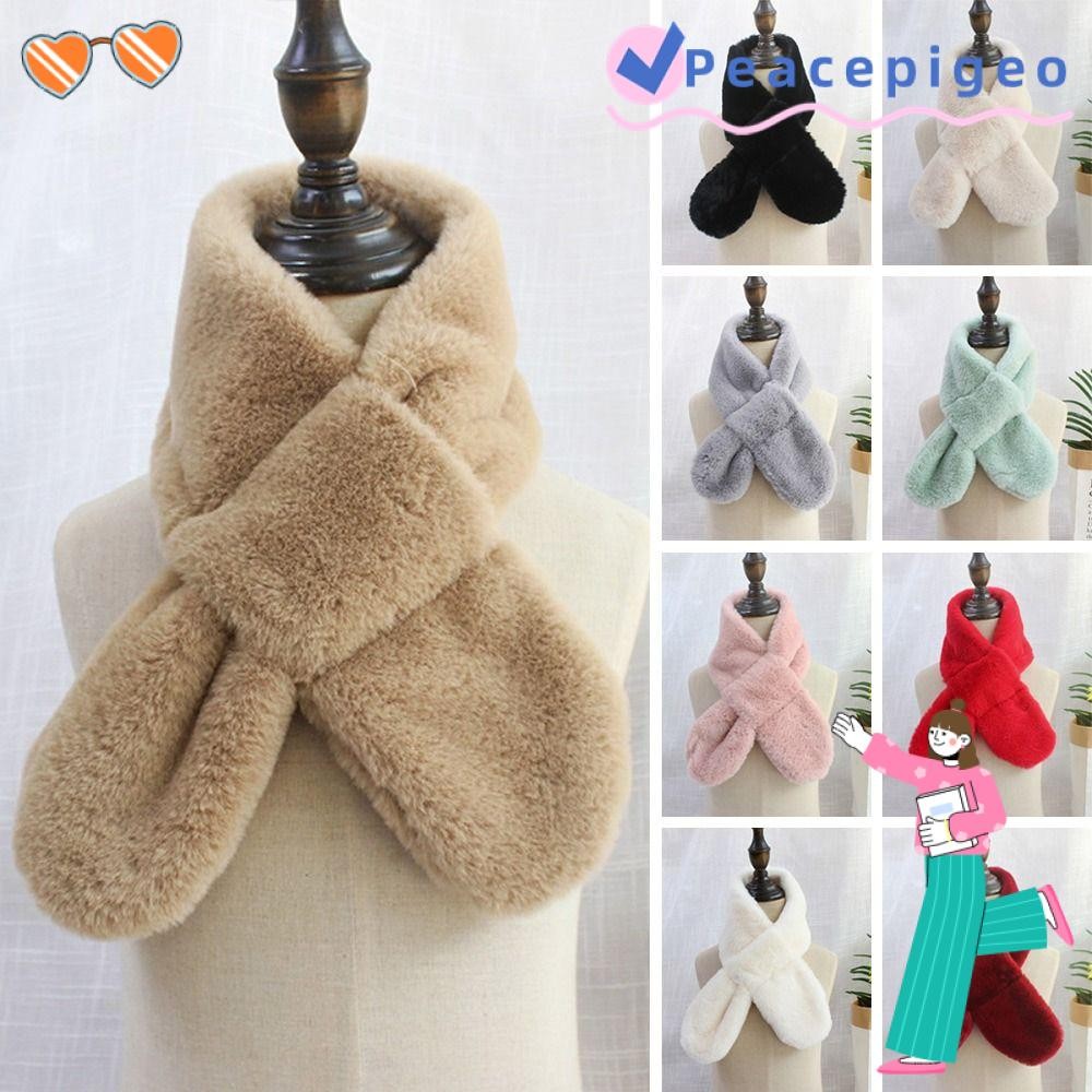 Peacepigeo ผ้าพันคอข้าม, Faux Rabbit Fur Plush Thicken ผ้าพันคอคอ,น่ารักสีทึบ Neckerchief Wrap Girls
