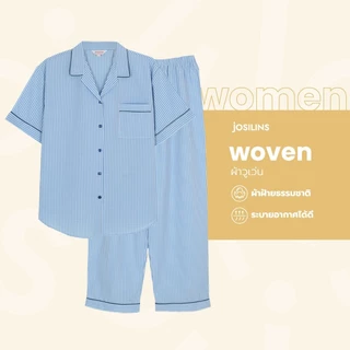 Josilins ชุดนอน ชุดอยู่บ้าน ผู้หญิง เสื้อแขนสั้น ขายาว ผ้าวูเว่น ลายคลาสสิค ตาราง ริ้ว สก๊อต ฟรีไซส์ SM 2026