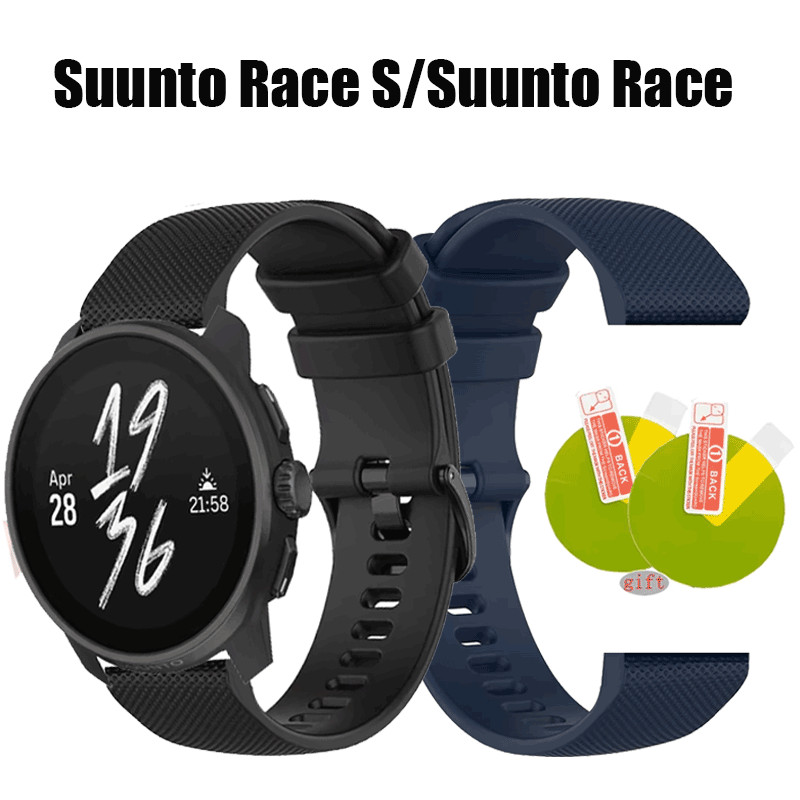 2pcs ฟิล์ม + สายรัดซิลิโคนอ่อนนุ่มสําหรับ Suunto Race S Suunto Race SmartWatch สายรัดเปลี่ยนเข็มขัดก