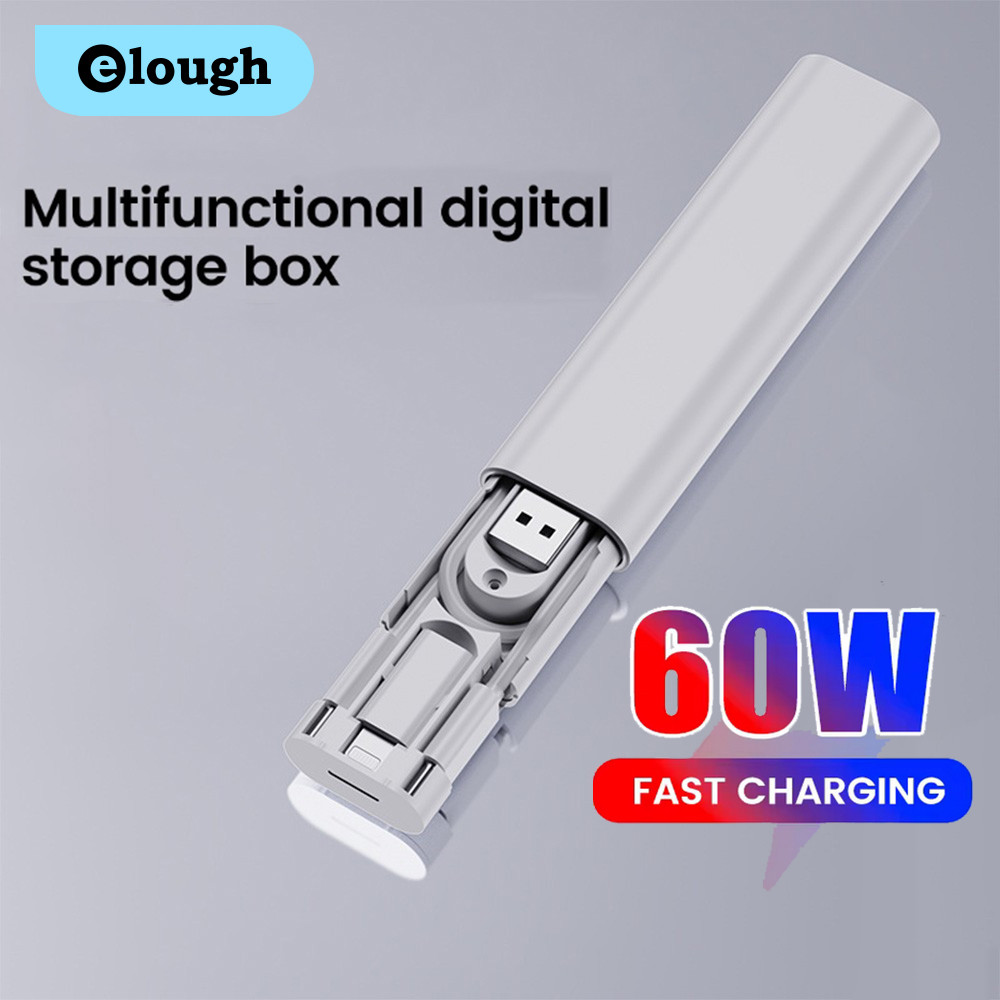 Elough PD60W กล่องเก็บสายเคเบิลข้อมูลอเนกประสงค์พร้อมอะแดปเตอร์หลายตัวแบบพกพา Mini Micro/lOS/USB Adapter Storage Case