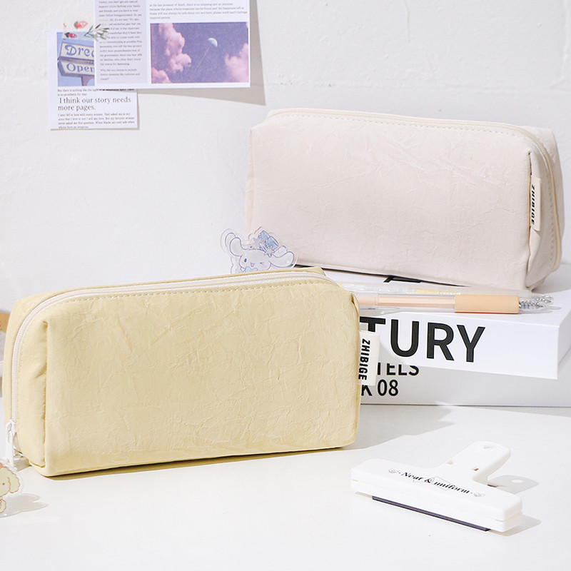 กล่องดินสอหนังสีทึบเรียบง่ายความจุขนาดใหญ่หลายชั้นเก็บกล่องดินสอมัลติฟังก์ชั่กระเป๋าเก็บเครื่องเขียน - รูปที่ 2