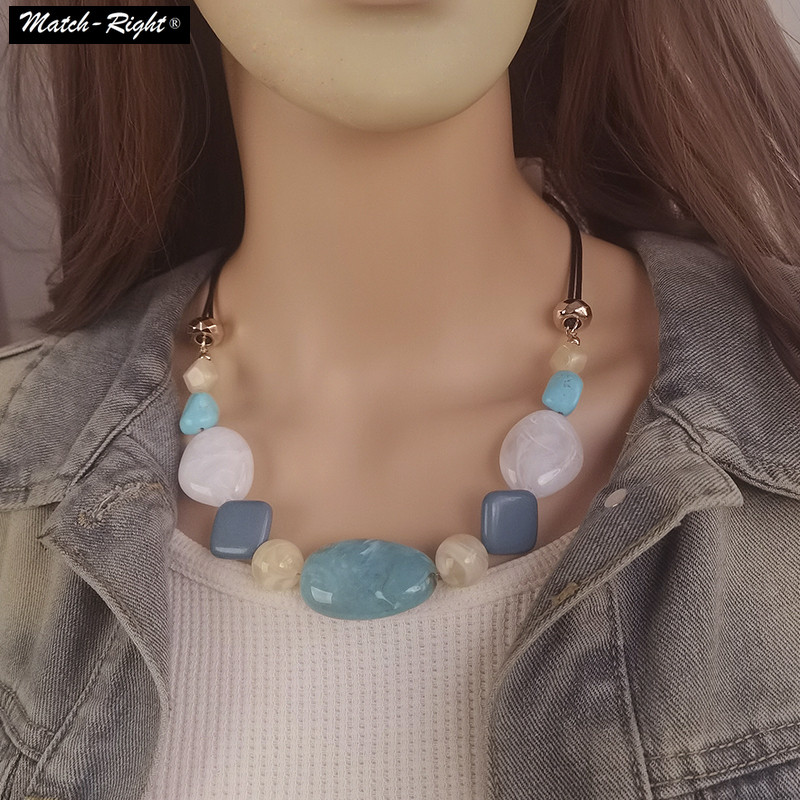 Boho สร้อยคอลูกปัดอะคริลิค ทรงเรขาคณิต หลากสี