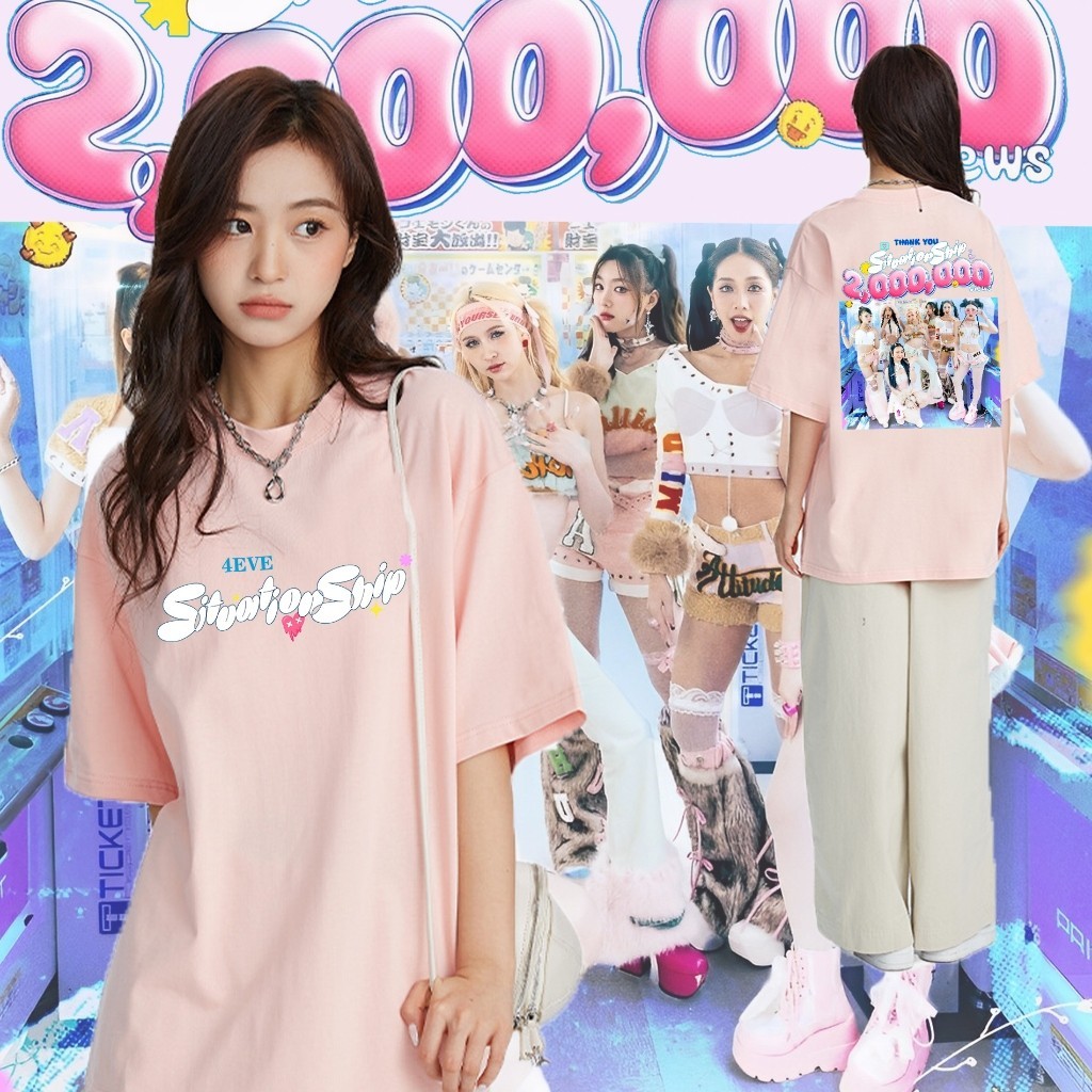 NEW 【New】 4EVE T-shirt แขนสั้น แนวสตรีท Oversize เสื้อยืดชาย หญิง Cotton Shirt#GG03S-5XL UNISEX