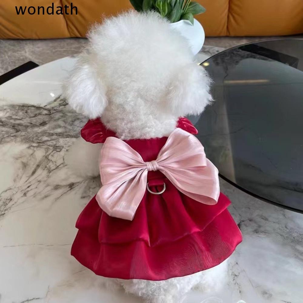 วันดา กระโปรงสุนัขสัตว์เลี้ยง, เสื้อผ้าสัตว์เลี้ยงฤดูร้อนยืดหยุ่นโบว์ใหญ่, อุปกรณ์สัตว์เลี้ยงน่ารัก ชุดเจ้าหญิงสัตว์เลี้ยงนุ่มบาง