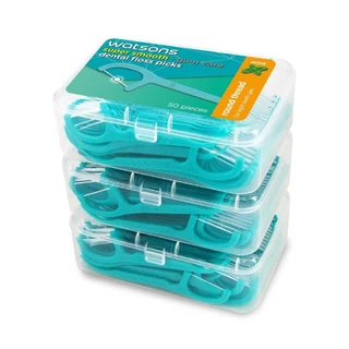 Watsons วัตสัน ซุปเปอร์ สมูธ ไหมขัดฟันเส้นกลม กลิ่นมิ้นท์ ชนิดด้าม 50 ด้าม แพ็ค 3 กล่อง