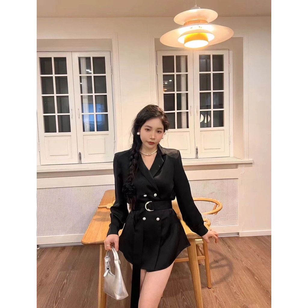 เสื้อคลุม ยืด oversize แฟชั่น สีดํา สีขาว รัดรูป ทํางาน เกาหลี สาวอวบ black coats