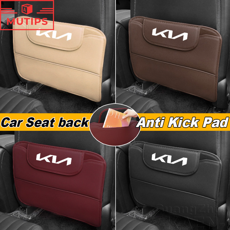 KIA แผ่นรองเบาะรถยนต์ ป้องกันการเตะ เบาะหลังรถฝาครอบป้องกัน กันน้ำ แผ่นหนัง PU Pad EV5 EV9 Seltos Grand Carnival Soul EV Picanto EV6 GT K5 Cerato
