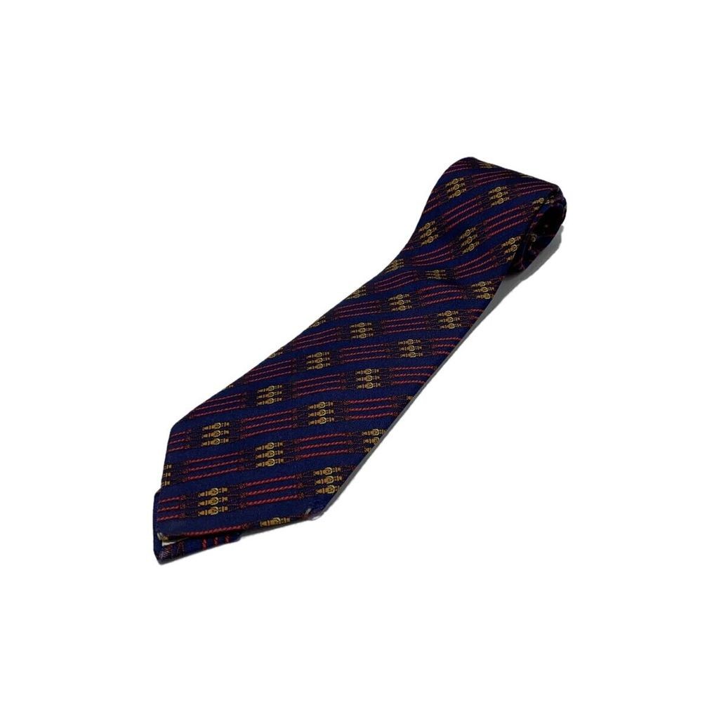 HERMES Mens Silk NVY เข็มขัดเนคไทแบบเต็มลายส่งตรงจากญี่ปุ่น มือสอง
