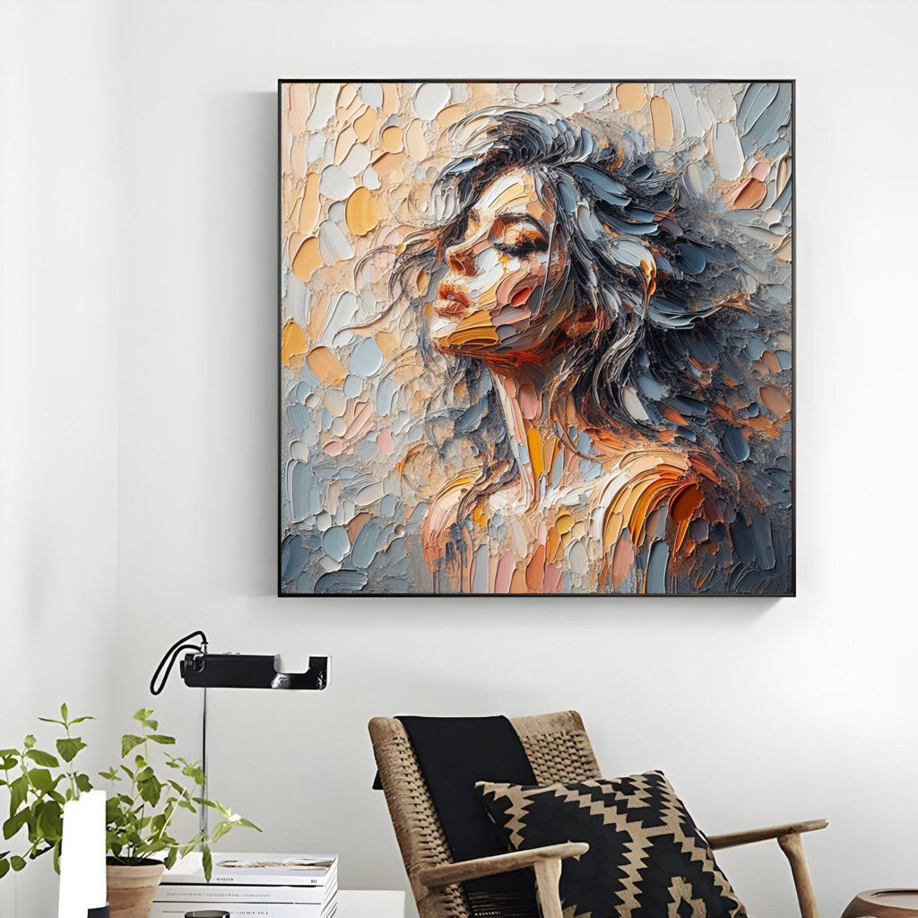 Modern Art Painting Girl CG1 - ภาพวาดผ้าใบ/กระจก - พร้อมกรอบ - ฟรีแขวนเล็บ
