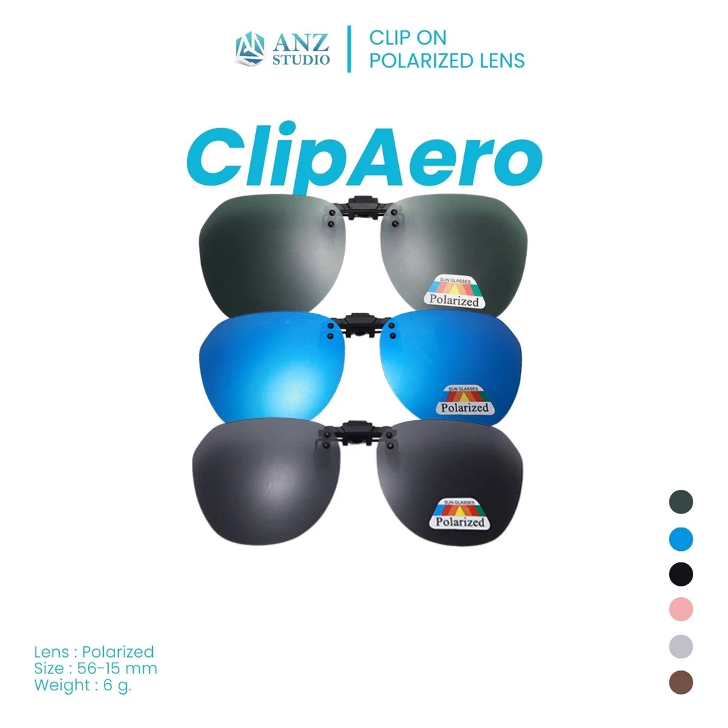 ANZ STUDIO เลนส์ Clip-On Polarized แท้ แบบหนีบ ทรงหยดน้ำ มี 6 สี คลิปออนติดแว่นตา