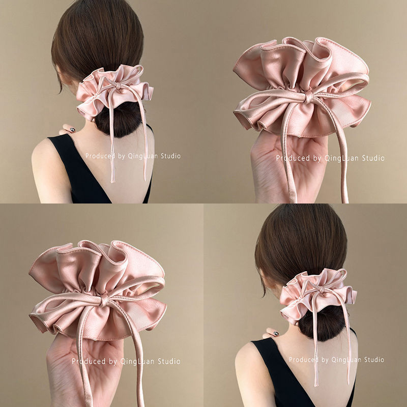 โบว์ริบบิ้น Scrunchy Hair Tie Sweet Ball กระโปรงสีชมพู Hair Coil